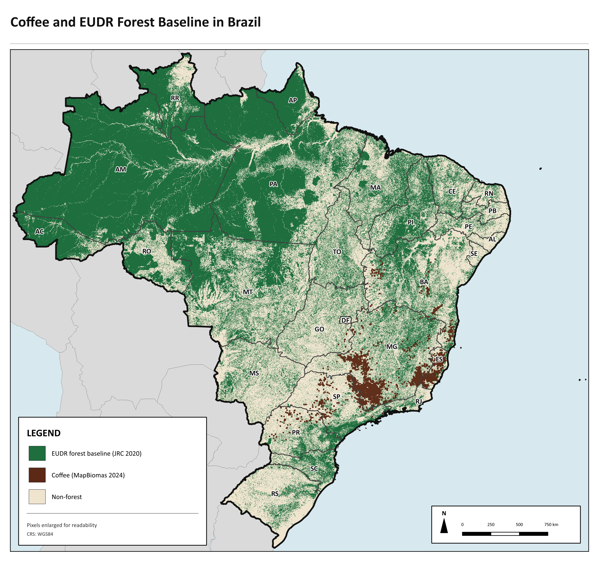 Map showing coffee-specific production context in Brazil
