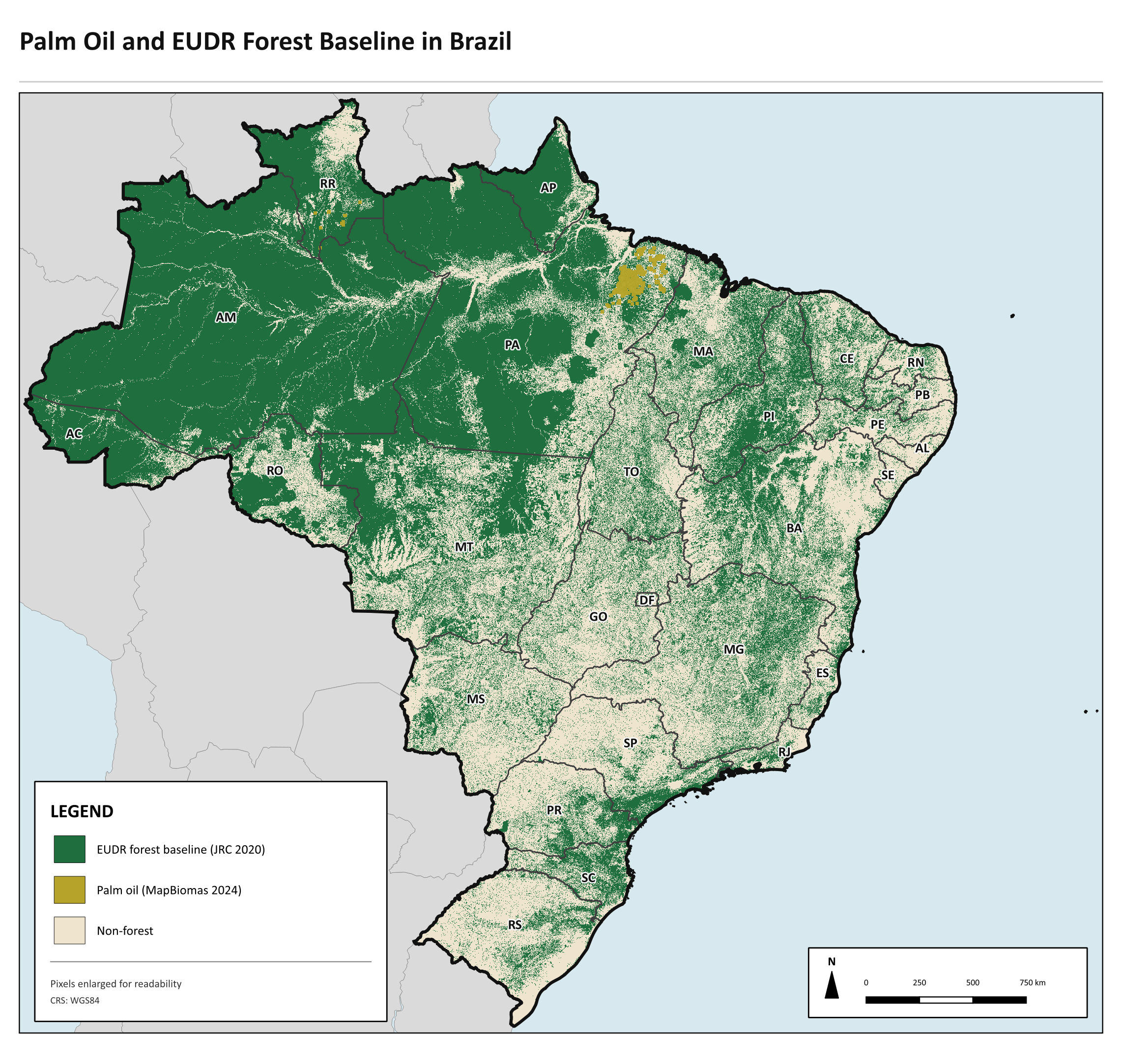 Map showing palm-oil-specific production context in Brazil