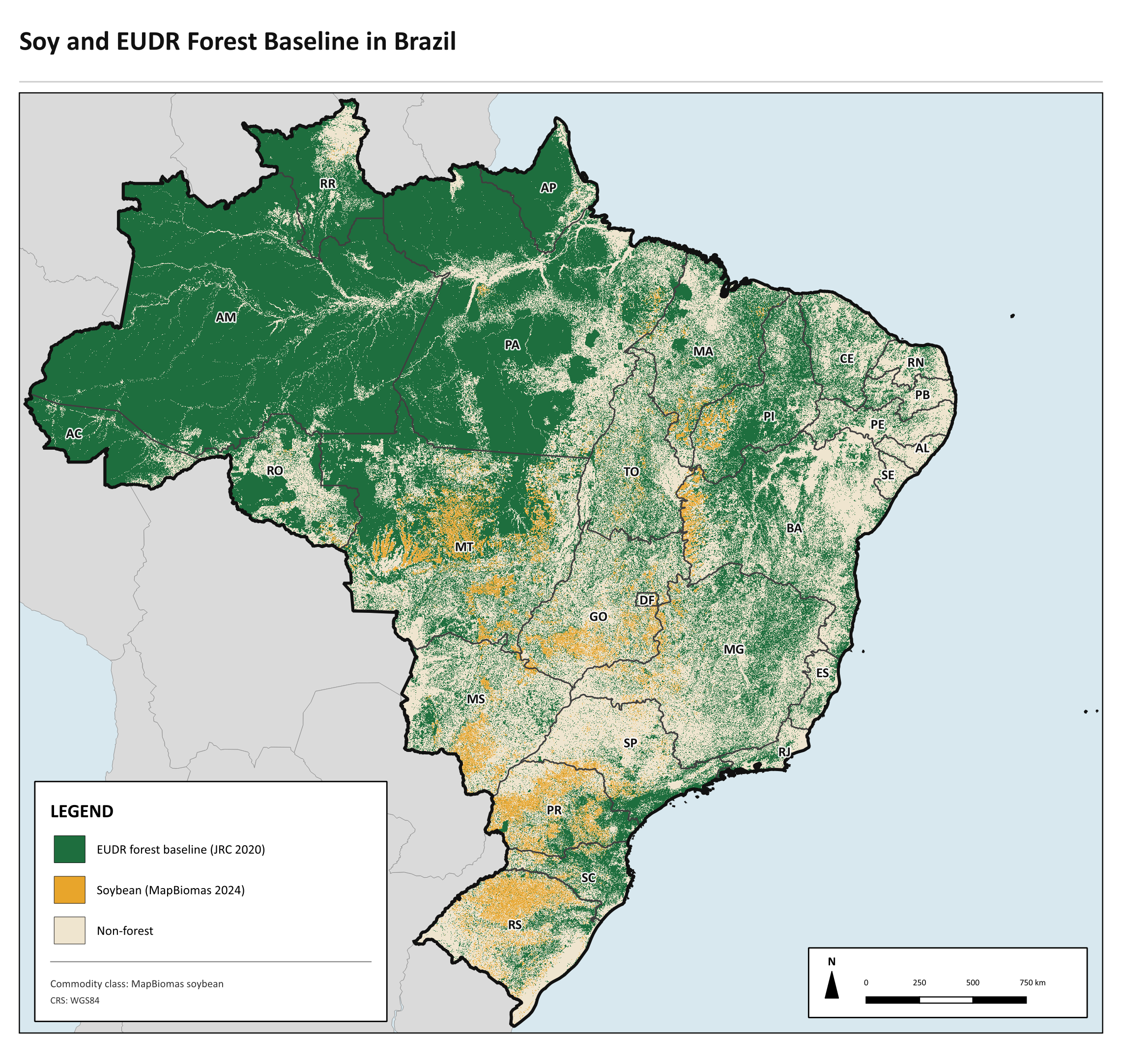 Map showing soy-specific production context in Brazil
