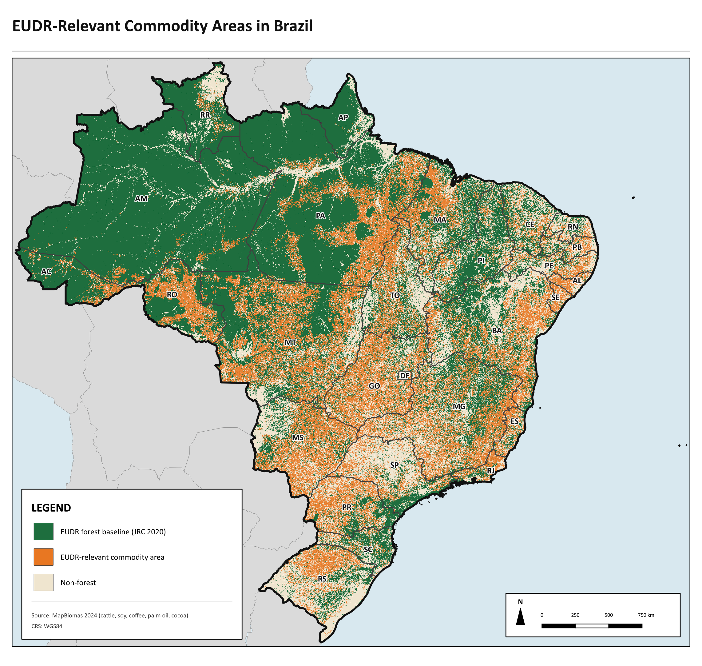 Map showing EUDR-relevant areas in Brazil